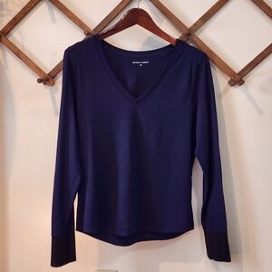 Universal Standard Long Sleeve V-Tee 2XS (Size 8)  Navy Blue Black Cuff